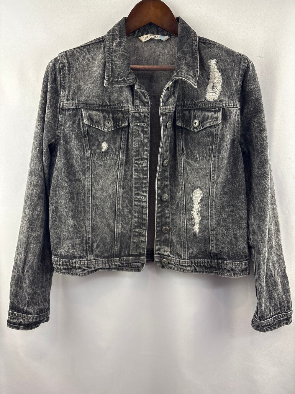 Women’s Highway Jeans Large Dark Gray Distressed Jean Jacket
